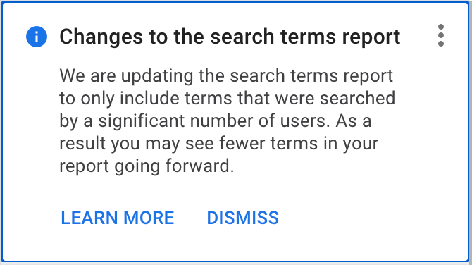 Google Ads UI alert
